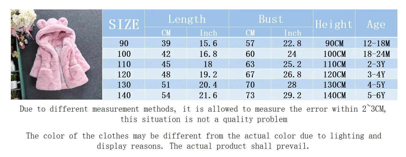 Winter Baby Kids Jacket For Girls Coats Faux Fur Thick Warm Snowsuit Hooded Parka Toddler Children Outerwear Clothing