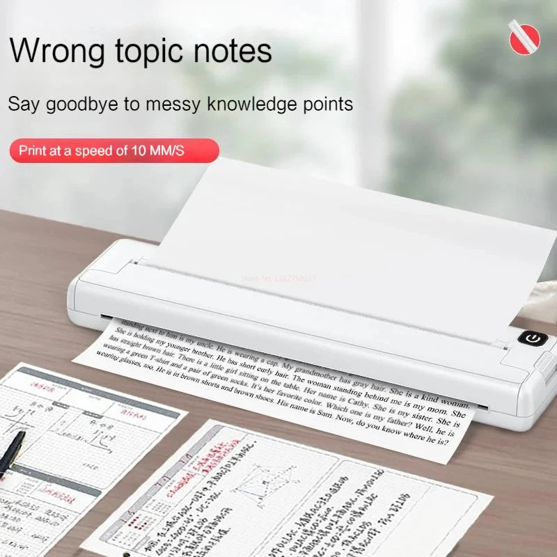 A4 Thermal Printer Small Home Office Bluetooth Wireless Handheld Portable Inkless Thermal Printing School Supplies for Topic