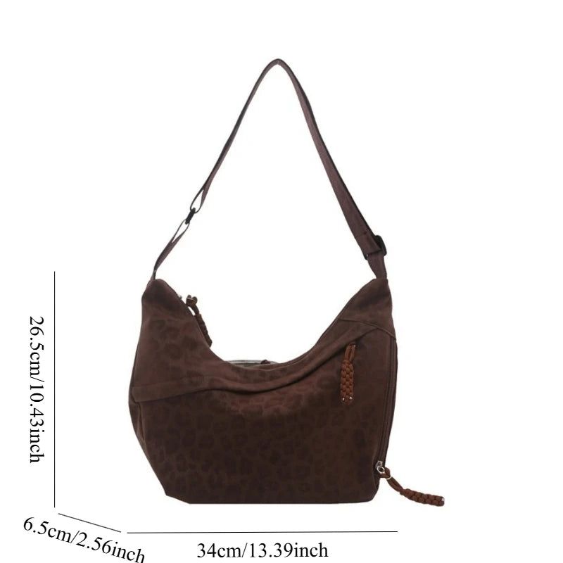 Women Fashion Leopard Print Crossbody Bag Large Capacity Hobo Shoulder Bag for Daily Commuter Multi Pocket Armpit Tote Bag
