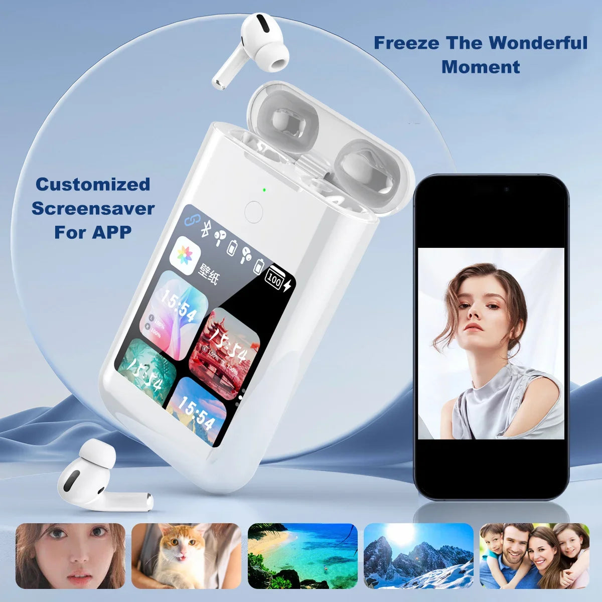 Large Screen Touch Earphone Large Battery Multiple Function In Ear Style Headphone Flashlight Power Bank Headphone Music Game