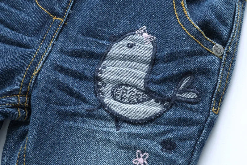 Fashion Baby Girl Jeans Pants Cotton Bird Infant Pants 9-24M Cute Newborn Boys Full Pants Infant Clothes