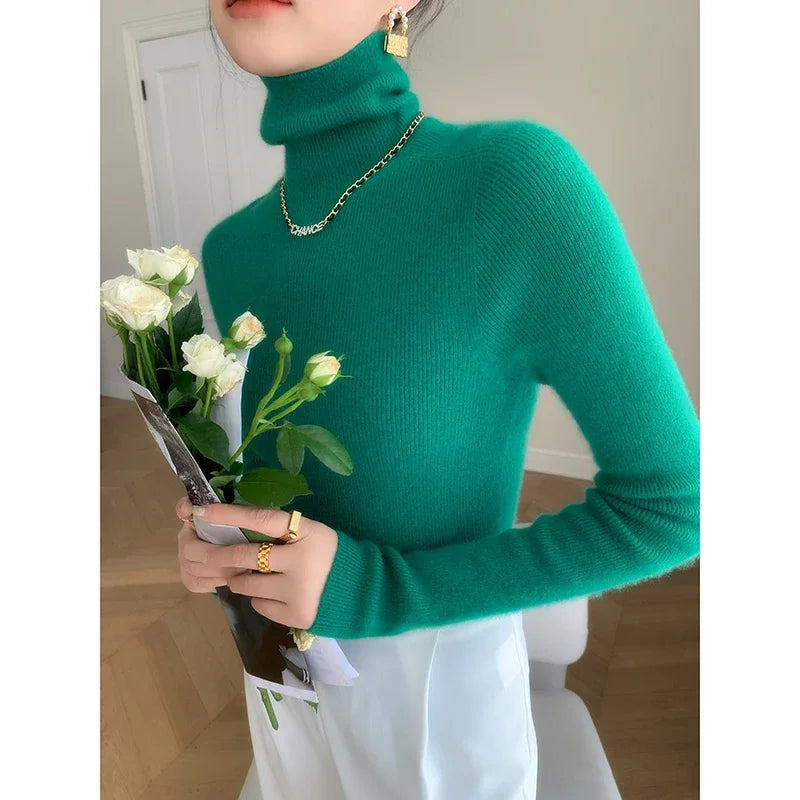 100% pure cashmere sweater women  sweater slim fit sweater versatile for autumn and winter knitted high neck cashmere