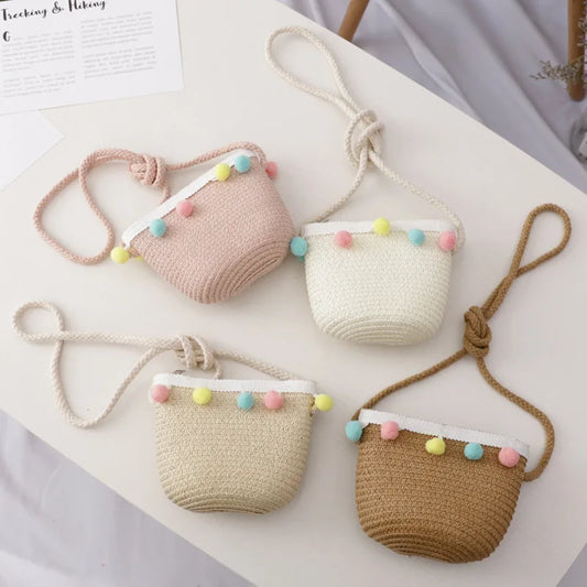 Bolso de hombro hecho a mano de verano para niños y niñas, bandolera de paja con margaritas y flores, monedero para llaves para niños, minibolso bonito de princesa