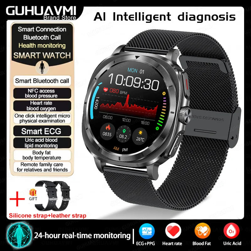 New Clinical level Smart Watch Men NFC ECG+PPG Organ monitor Blood Lipids Uric Acid Bluetooth Call Health Laser Therapy watches