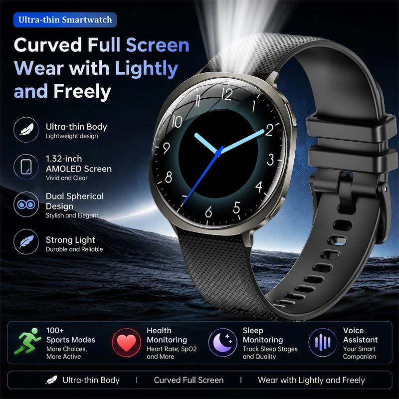 2026 Premium AMOLED Smart Watch Bluetooth Calling Health Monitor IP68 Waterproof 100+ Sports Modes AI Voice Assistant Men Women