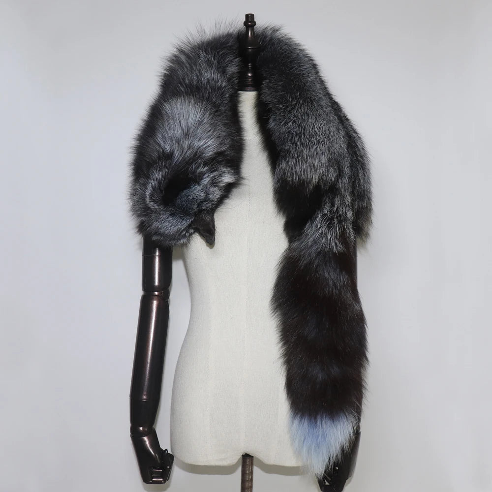 Winter Warm Large Real Fox Fur Collar Natural Fur Coat Scarves Luxury Women Men Jackets Hood Shawl Decor Female Neck Scarf Wraps