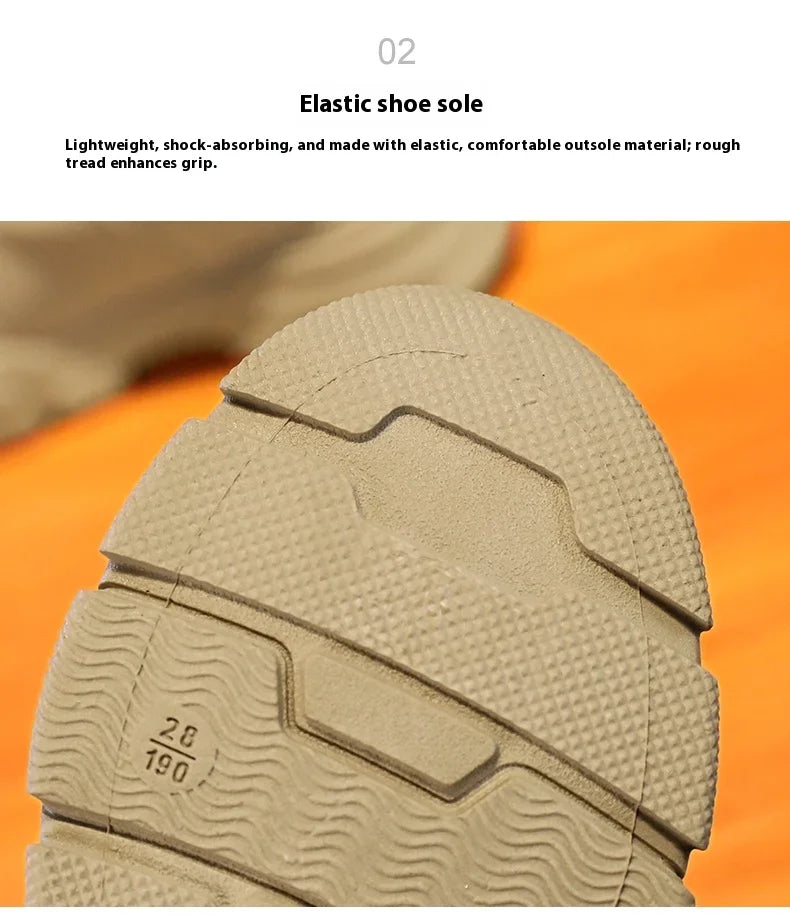 A pair of children's winter velvet warm snow boots with leather waterproof and anti-slip wear-resistant high-top cotton shoes
