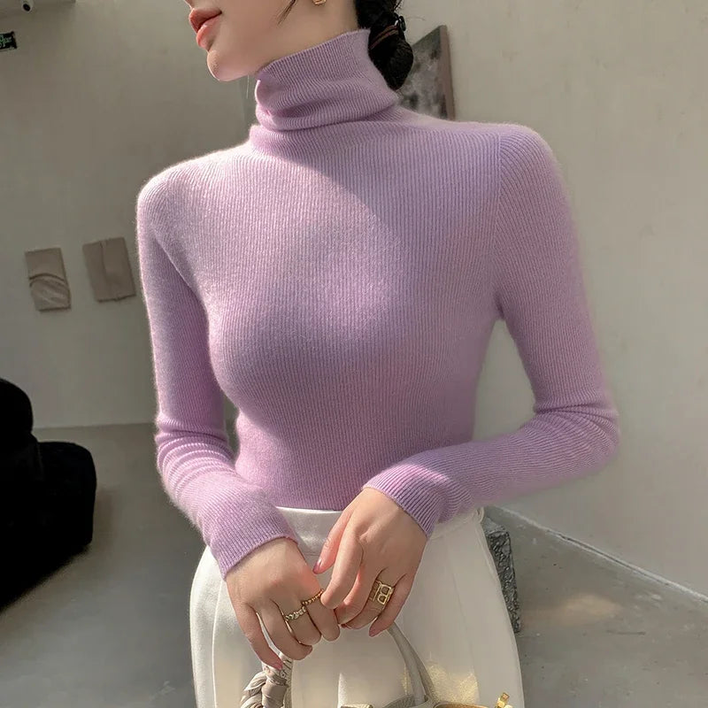 100% pure cashmere sweater women  sweater slim fit sweater versatile for autumn and winter knitted high neck cashmere