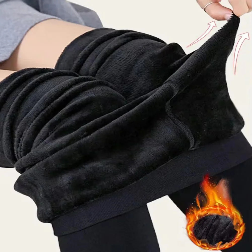 Women Winter Leggings Warm Leggins High Waist Solid Color Velvet Women Thickened Velvet Leggings Stretchy Black Leggings