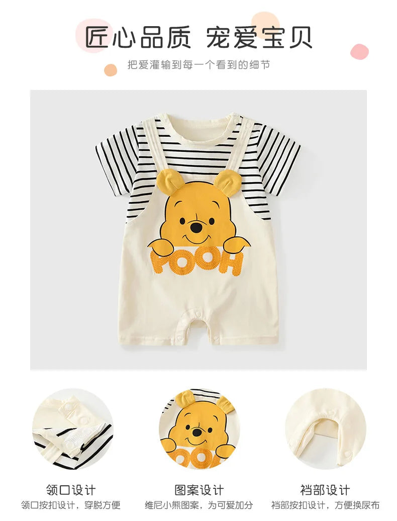 Newborn Clothes Cartoon Winnie the Pooh Comfortable And Soft Summer Boys And Girls 0-24 Short Sleeved Baby Jumpsuit