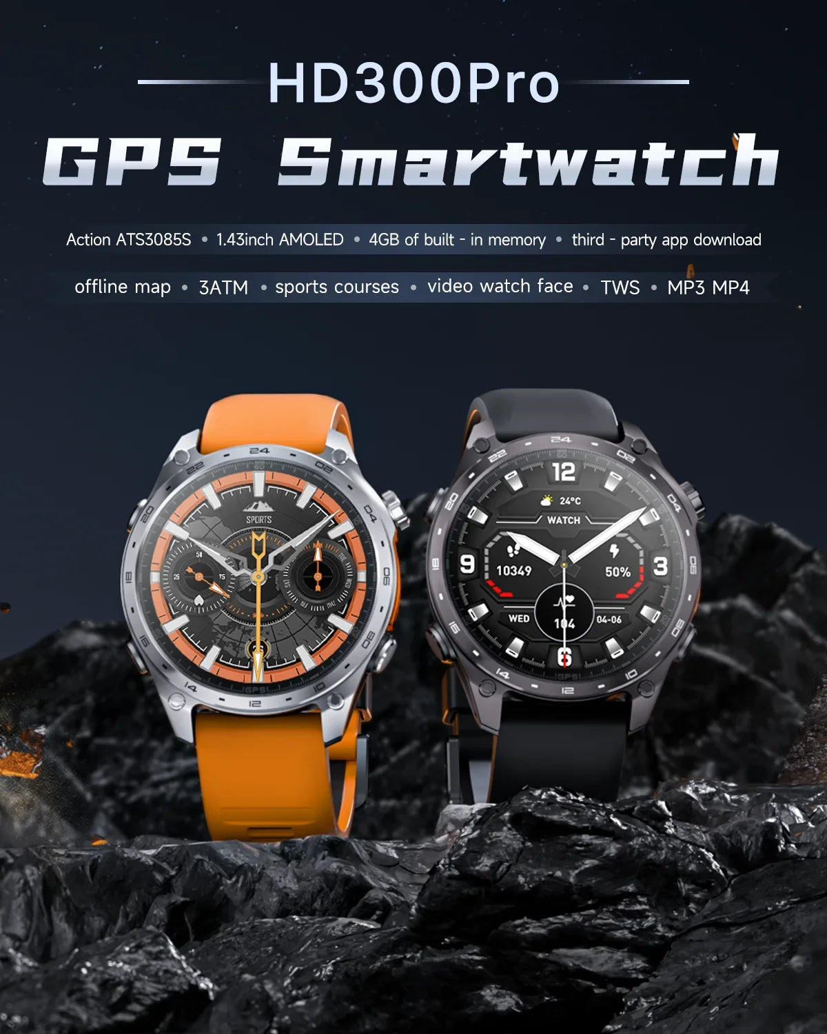 2026 New Smart Watch for Men with Built in GPS Maps 100+ Sport Modes 3ATM Waterproof BT Call MP3 MP4 Playback Altitude Compass