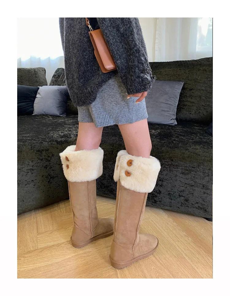 Mid Calf Boots Women Sexy High Heels Comfortable Slip-on Women Boots Fasion Pointed Toe Women Shoes Winter Warm Fur Black Boots