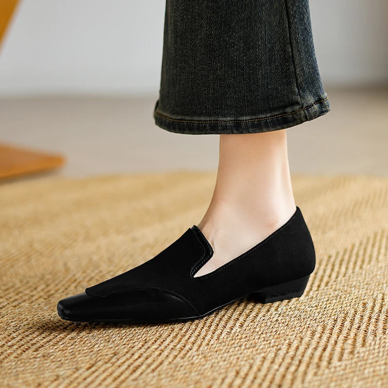 2025 NEW Autumn Women Loafers Genuine Leather Women Shoes Square Toe Chunky Heel Shoes Women Pumps Soft Ladies Shoes