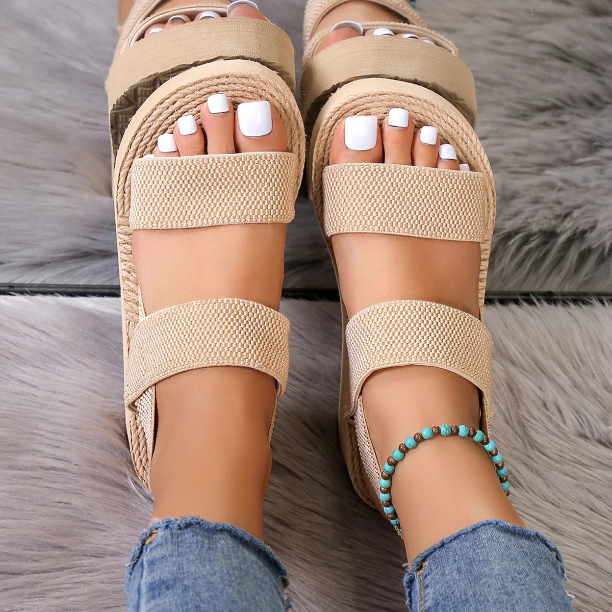 Women Slingback Wedge Sandals Outdoor Summer Lightweight Slides Solid Color Thick Bottom Ladies Slipper Female Roman Sandals