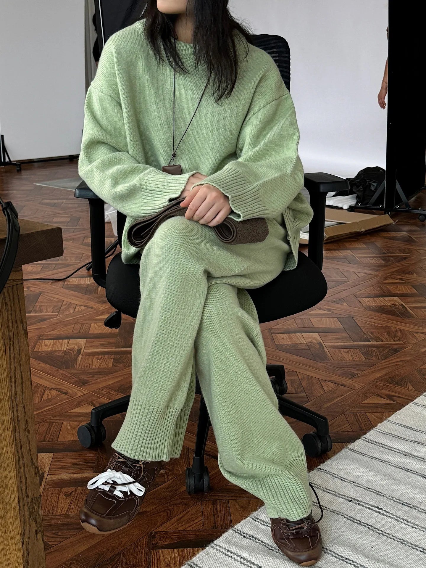Women Sweater Suits High Quality 50% Wool Pullover With Knitted Pants Two Piece Sets Tracksuits Ladies Outfits Winter Clothes