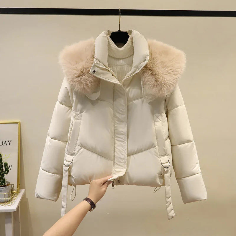 Winter Cotton Jacket for Women 2025 New Style Big Fur Collar Short Cotton Jacket