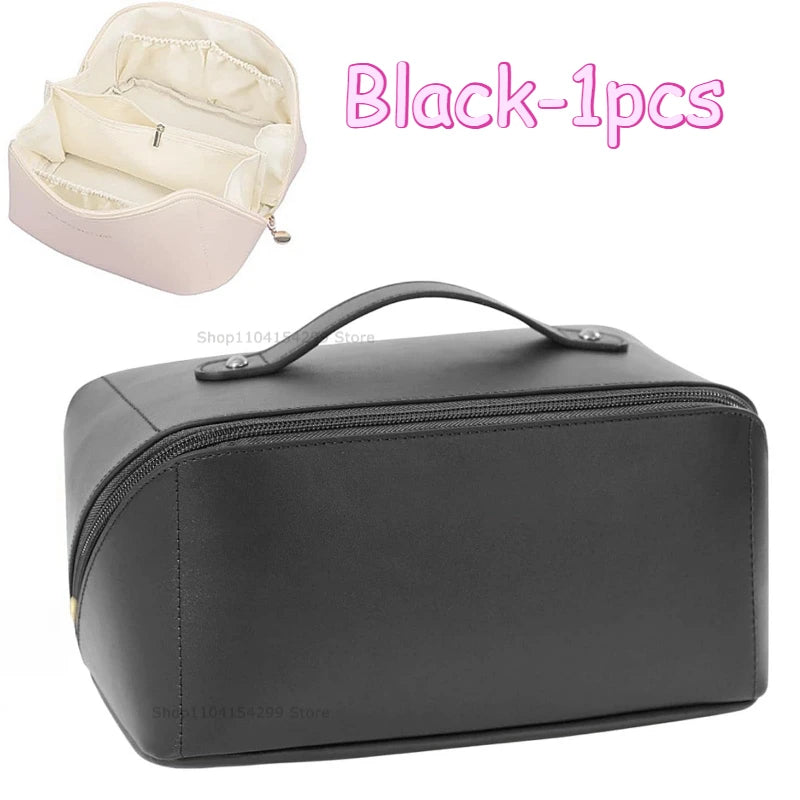 Large Travel  Cosmetic Bag Durable Makeup Bag Organizer High Capacity Makeup Bag Storage Pouch PU Leather Makeup Box for Girls