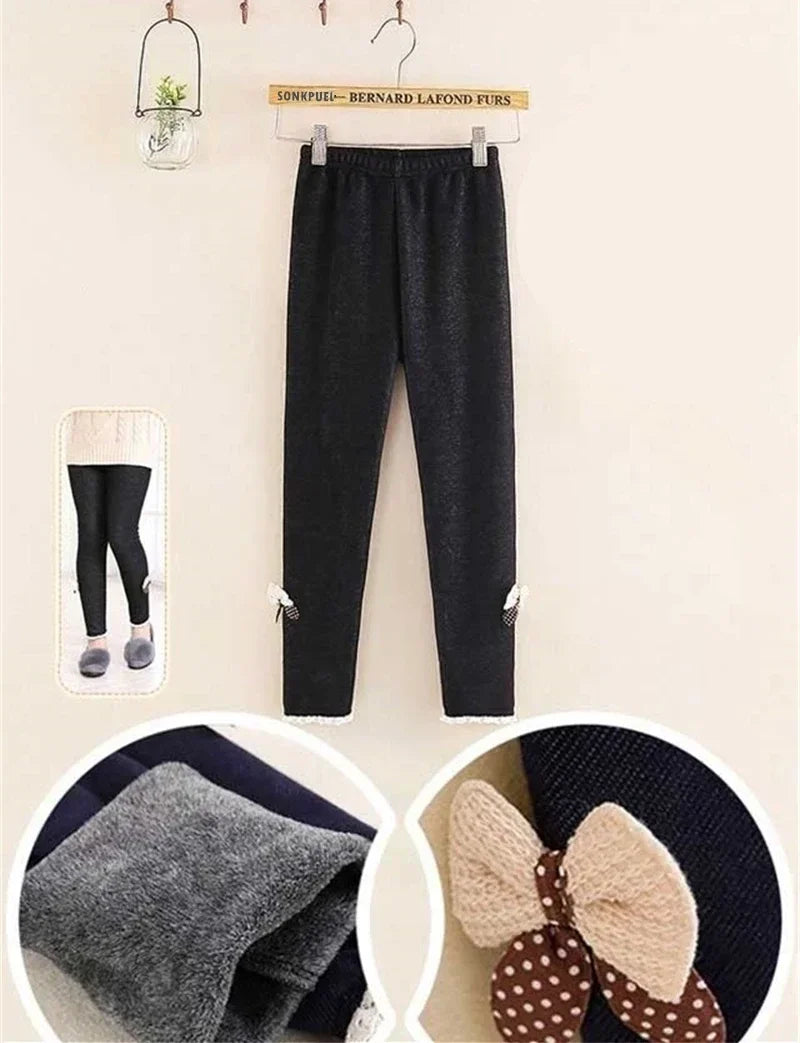 Girls Jean Pants Autumn Winter Warm Children Leggings Thicken Velvet Bowknot Kids Trousers Baby Girl Pants Icing Leggings