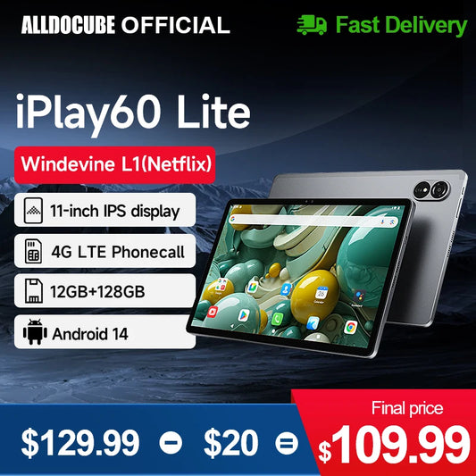 Alldocube-Tableta iPlay60 Lite de 10,95 pulgadas, UNISOC T606, Android 14, 4GB + 8GB de RAM virtual, 128GB de ROM, tarjeta SIM Dual 4G