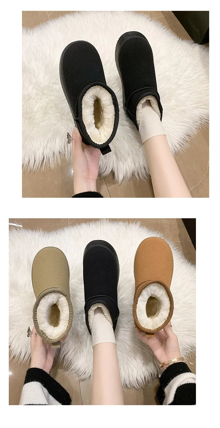 Winter Women Short Plush Warm Snow Boots Casual Shoes New Suede Fur Chelsea Ankle Boots Flats Platform Ladies Shoes Botas
