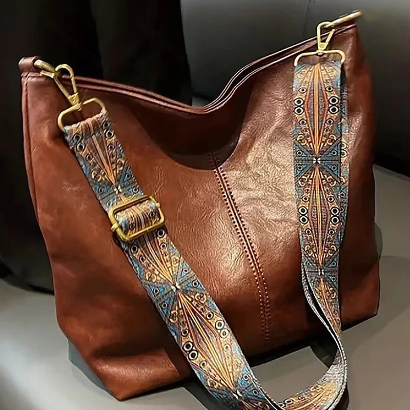 Antique Single Color Feminine Shoulder Sling Bag; Spacious, Simple, Wide Strap Bucket Crossbody Bag