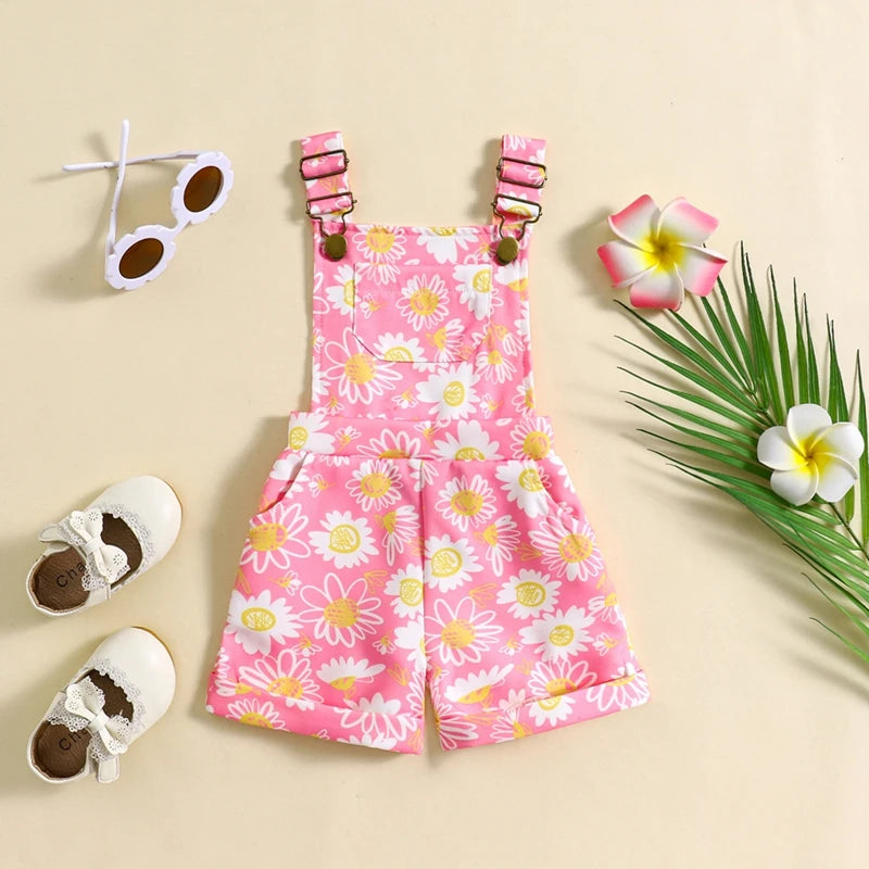 Lioraitiin Niña Verano General Pantalones Cortos Casual Estampado Floral Sin Mangas Mameluco Mono para Niño Ropa Linda