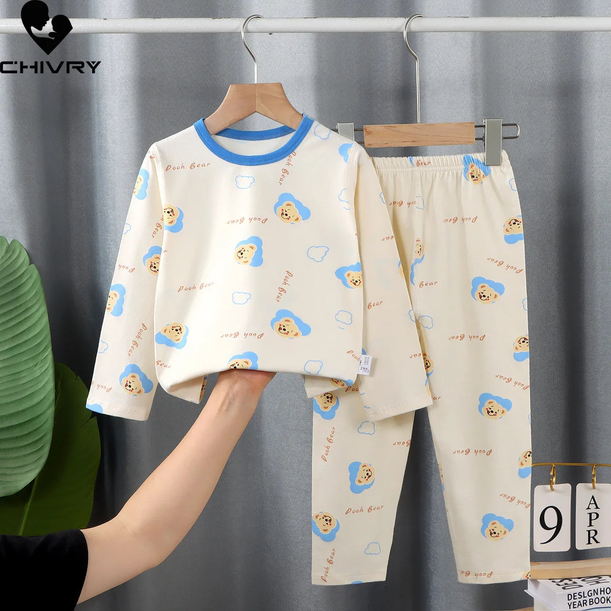 Kids Boys Girls Lycra Pajamas Cartoon Long Sleeve O-Neck T-Shirt with Pants Toddler Baby Autumn Sleeping Clothes Sets