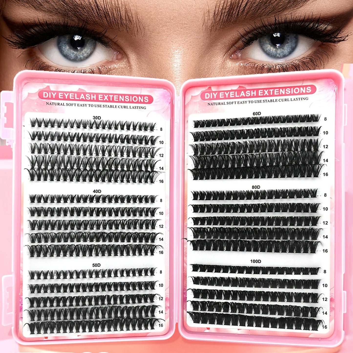 Lash Clusters Kit, Waterproof Strong Hold DIY Lash Extension Set with Lash Bond and Eyelash Tweezers for Makeup
