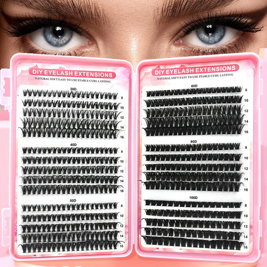 Lash Clusters Kit, Waterproof Strong Hold DIY Lash Extension Set with Lash Bond and Eyelash Tweezers for Makeup