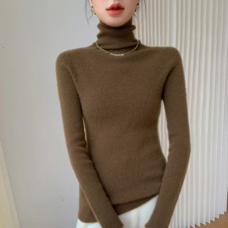 100% pure cashmere sweater women  sweater slim fit sweater versatile for autumn and winter knitted high neck cashmere