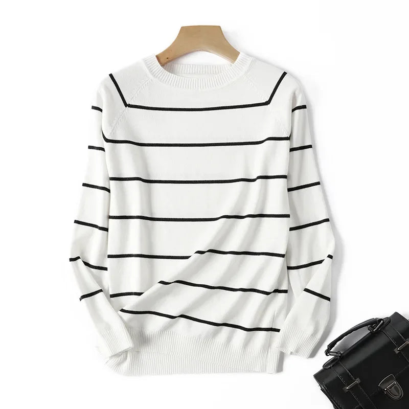 2025 New Long Sleeve Striped Pullover Women Sweater Knitted Sweaters O-Neck Tops Korean Pull Jumper Female Tailor-made T-Shirts