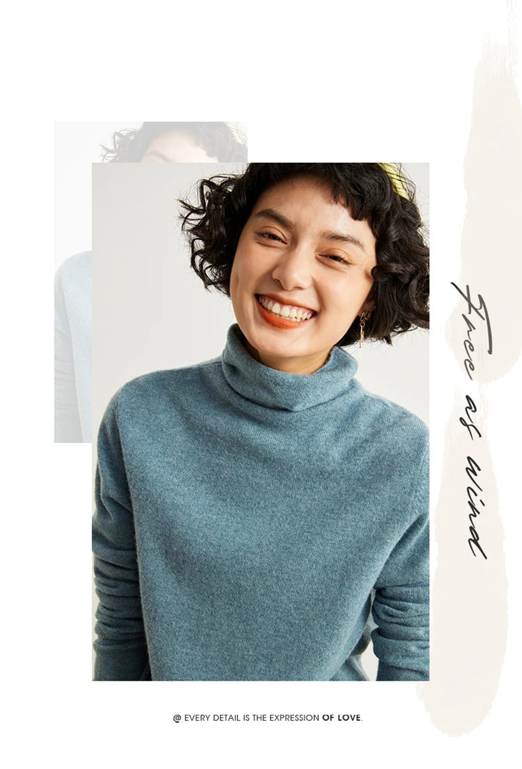 Women's 100% Cashmere Sweater Casual Solid Color Knitted Pullover Loose High Neck Jumper Autumn/Winter Warm Blouse Tops