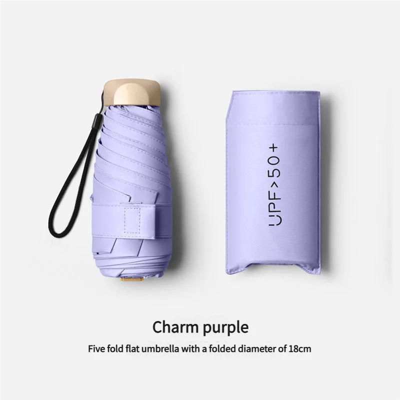 Ultra Light Small Mini Women Five Fold Umbrella Sun Proof Sun Proof Anti UV Sun Rain Dual Use Umbrella Thick Black Glue Pocket S