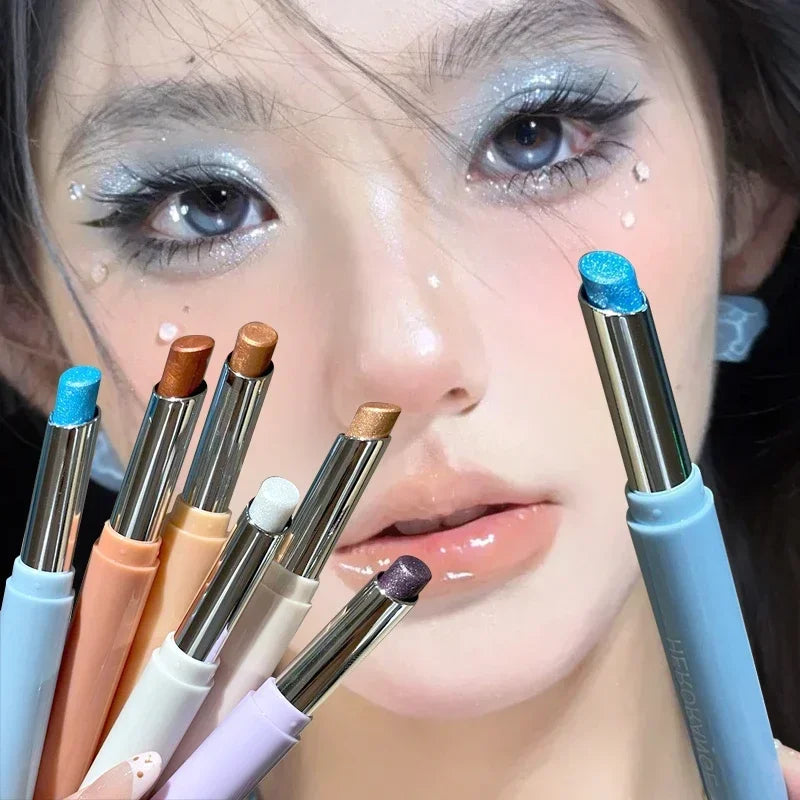 Shimmer Highlight Eyeshadow Pen Fine Pearly Glitter High-Gloss Eyeshadow Stick Makeup Smudge-Proof & Waterproof Eye Brightener