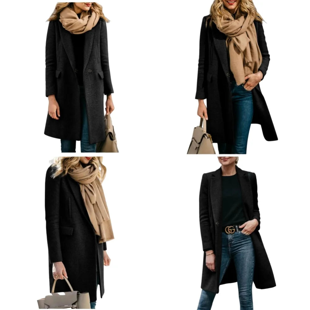 Women's Jackets Wool Blends Autumn Winter Trench Coat Flip Collar Warm Lining Coat Long Jacket Streetwear Women's Clothing M-3XL