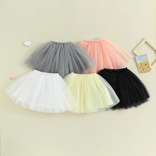 Toddler Girl Tulle Mini Skirt Solid Color Elastic Waist Tutu Ballet Dancing Skirt Christmas Party Stage A-Line Skirt