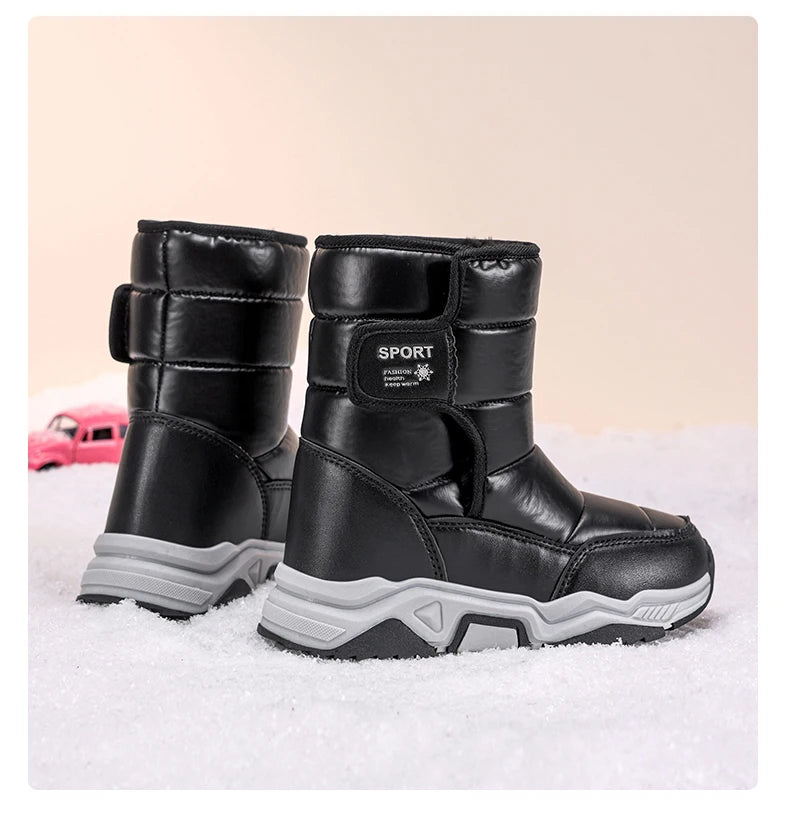 New Kids Snow Boots Winter High-top Warm Cotton Shoes for Children Boys Girls Warm Plush Lining Ankle Boots Anti-skid Waterproof