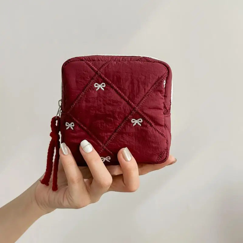 Makeup Bag For Women Embroidered Bowknot Travel Cosmetic Bags Large Capacity Handheld Makeup Toiletry Storage Bag
