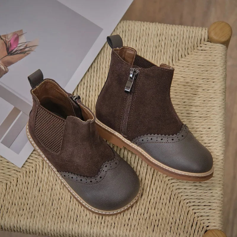 Ins Handmade Winter Girls Boutique Boots Kids Fashion Short Boots Girls Quality Shoes Small Leather Shoes Boys British Style