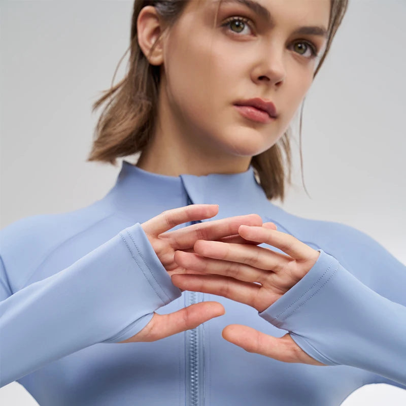 Women Sport Jackets Curved Hem Yoga Jacket Long Sleeves Running Sweatshirts Outdoor Sportwear Gym Fitness Tops Outerwear Female