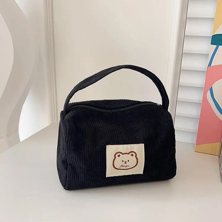 Bear Large Makeup Bag for Women Corduroy Cosmetic bag Make up Bags Zipper Pouch with handle Cosmetic Organizer Toiletry Bag