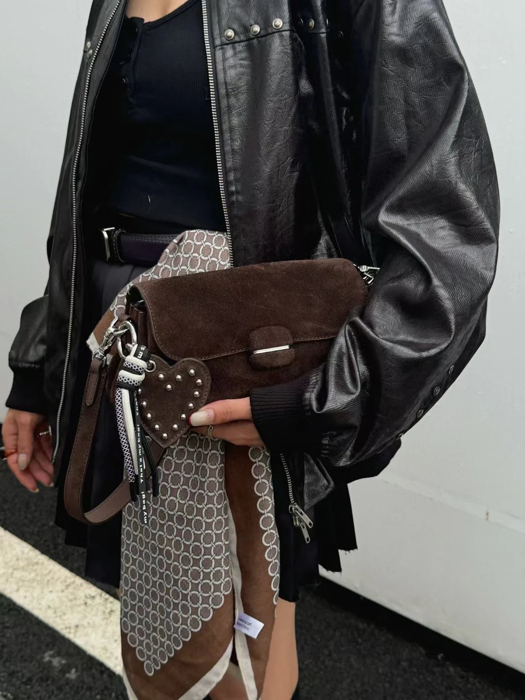 Genuine Grade Luxury Designer Women's Small Shoulder Crossbody Small Square Bags Suede Leather Female Daily Purse Underarm Bag