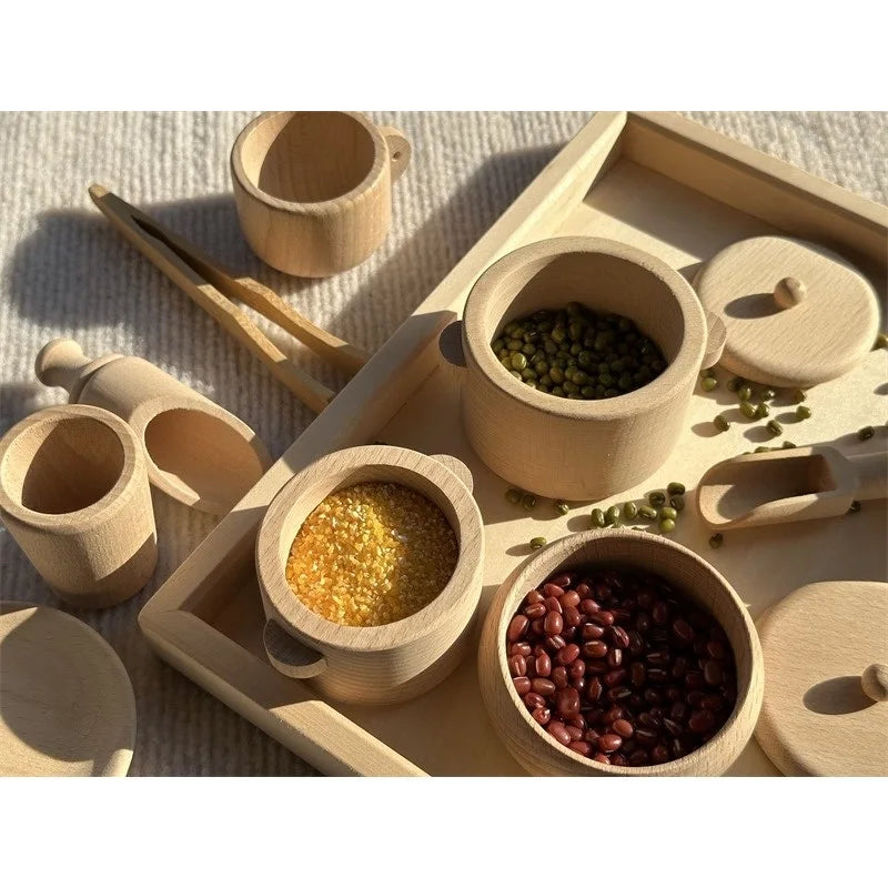Kids Montessori Wood Toys Wooden Eggs Unpaint Sensory Kitchen Bowl Teapot Cups Toaster Baguette Early Learning Gift