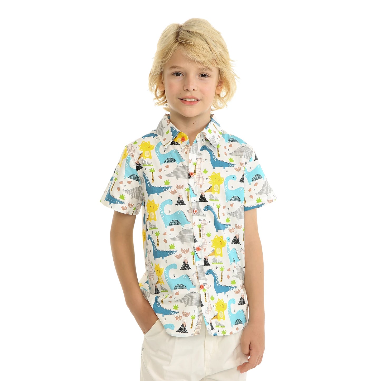 Mudkingdom-Camiseta hawaiana para niños, camisetas de manga corta con estampado Floral de dinosaurio, ropa para niños pequeños, camisetas con botones para vacaciones en la playa