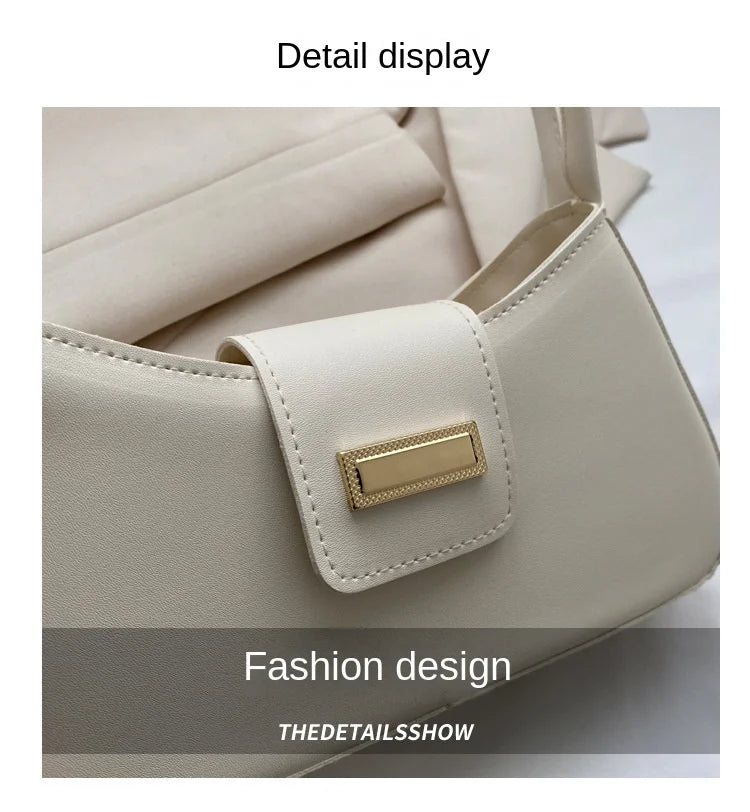 Minimalist Shoulder Bag for Women Simple Solid Color Underarm Bag Women's Buckle Handbag and Purse Fashion Small Top-handle Bags