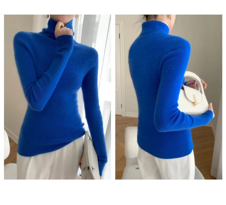 100% pure cashmere sweater women  sweater slim fit sweater versatile for autumn and winter knitted high neck cashmere