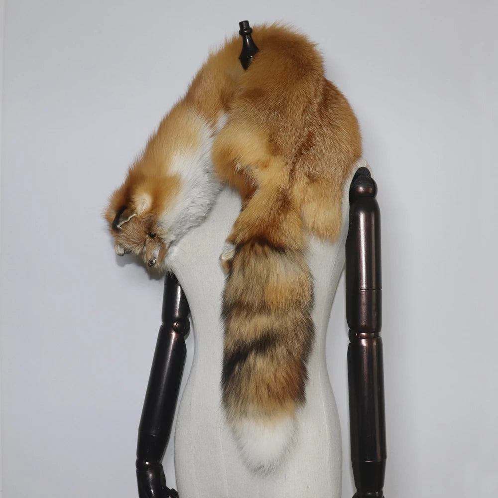 Winter Warm Large Real Fox Fur Collar Natural Fur Coat Scarves Luxury Women Men Jackets Hood Shawl Decor Female Neck Scarf Wraps