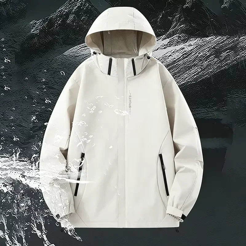 Mens Hooded Waterproof Jackets Autumn Lightweight Outdoor Raincoat Hiking Climbing Windproof Jacket Fashion Windbreaker Coat Man