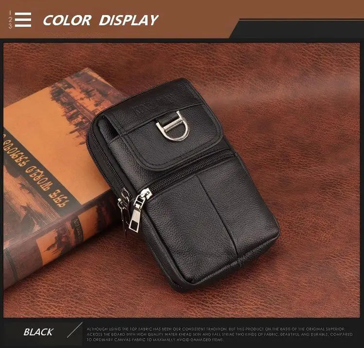Men's Leather Waist Bag - Large Capacity Mobile Phone Belt Bag - Outdoor Work Backpack, Sports Hiking Bag Portable Crossbody Bag