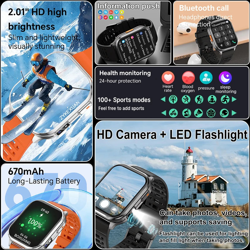 2026 New Smart Watch With Camera Men Women Photos Record Video Health Sports Fitness IP68 Waterproof Call Recording Smartwatches